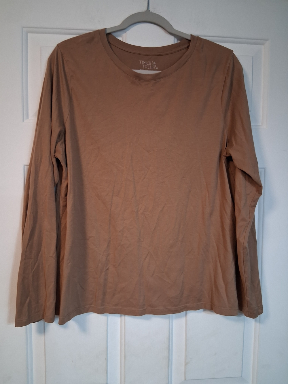 Time and Tru Brown Long Sleeve Crewneck Top Casual Everyday Wear Layering L/XL